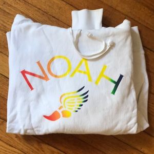 NOAH Wingfoot Logo Hoodie, White and Rainbow